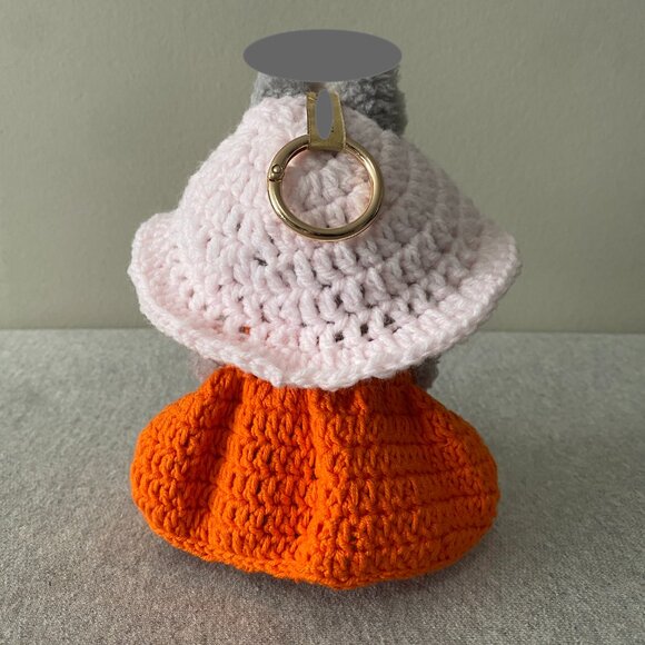 Handmade Crochet Spring Pink Orange Outfit for 17cm Plush Doll 2-Piece Set - Picture 3 of 5